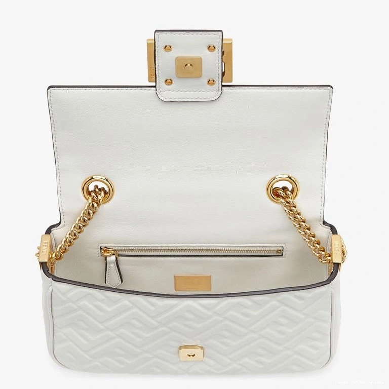Affordable In Baguette FF Midi Fendi White Leather Bag Chain Nappa Motif 0716